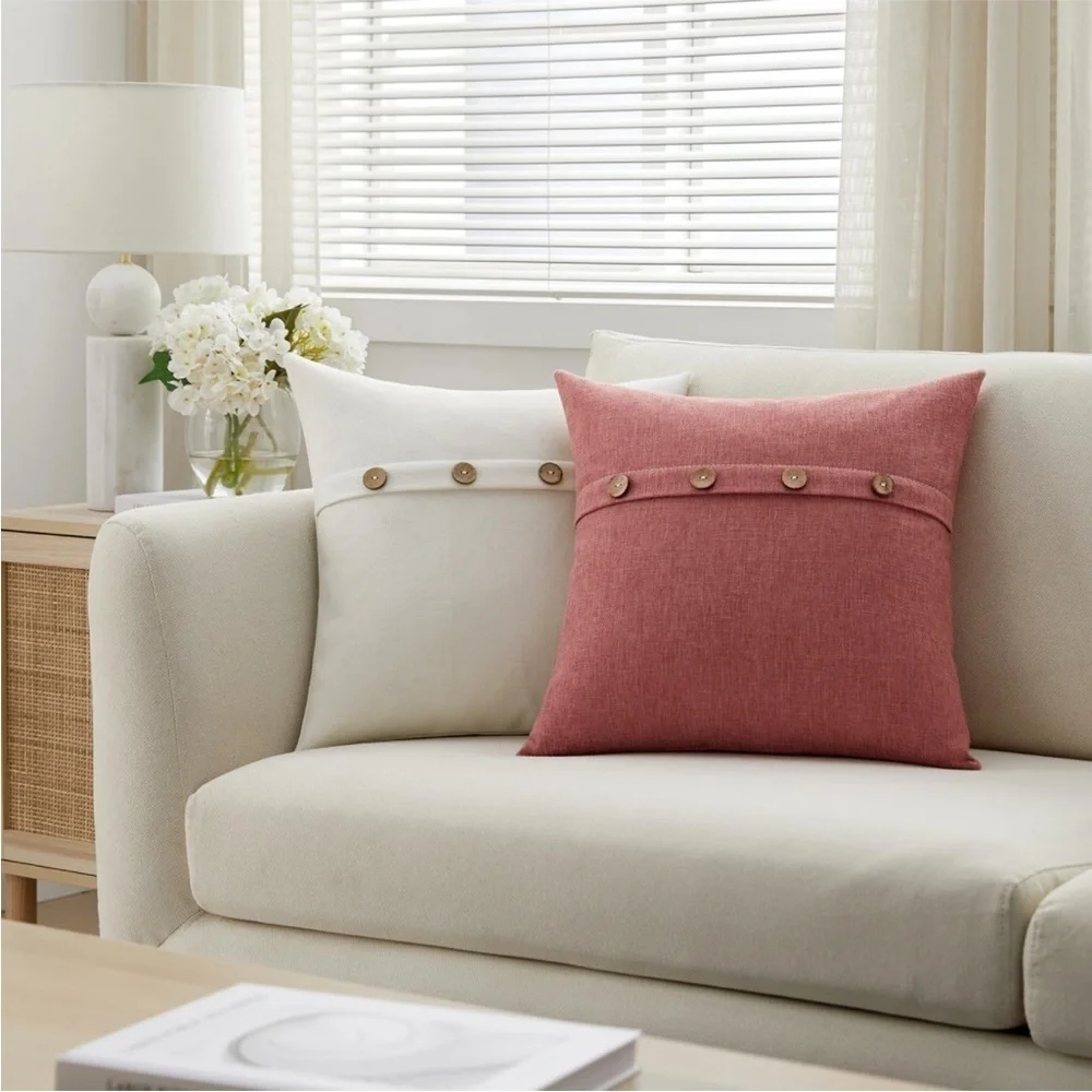 Farmhouse Mid Century Modern Bohemian Decorative Pink Linen Pillow Case Cover